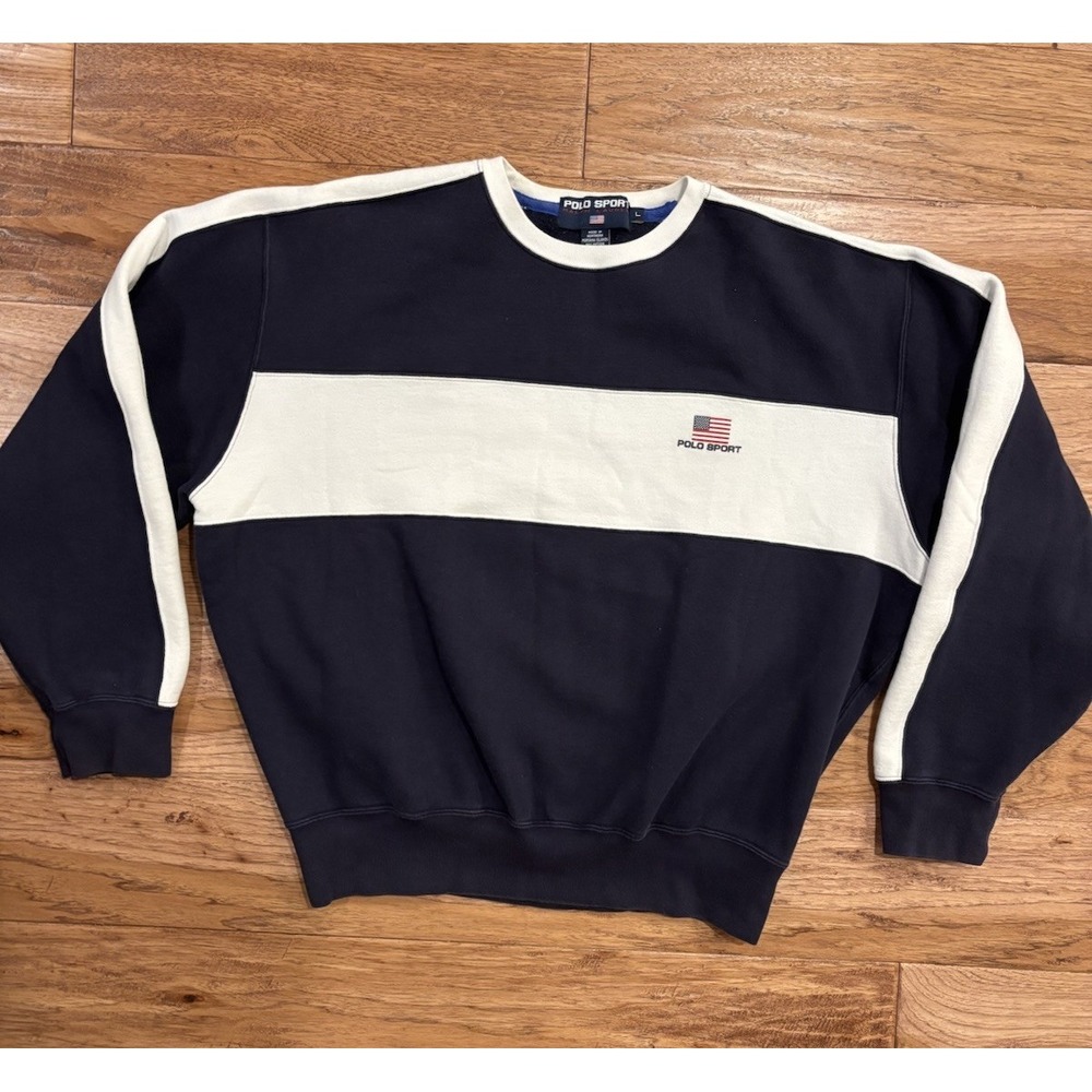 Vintage Polo Sport Ralph Lauren USA Flag Crewneck Sweatshirt Color Block Mens L